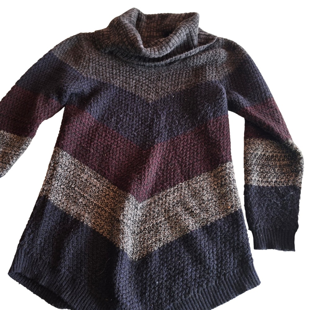 Fortune + Ivy Womens Cowl Neck Chevron Colorblock Waffle Knit Sweater Grey XS